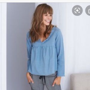 Baby blue blouse with frayed hems